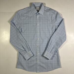 Charles Tyrwhitt Dress Shirt Graph Check Mens 15.5/34 Light Blue Extra Slim Fit